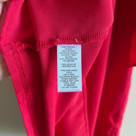 LOFT Women's Size M Red Grosgrain Trim Keyhole Button Short Sleeve Blouse Top - Picture 3 of 4